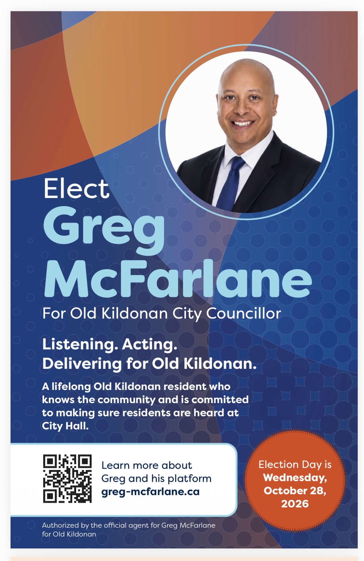 Greg McFarlane campaign brochure cover — Elect Greg McFarlane for Old Kildonan City Councillor